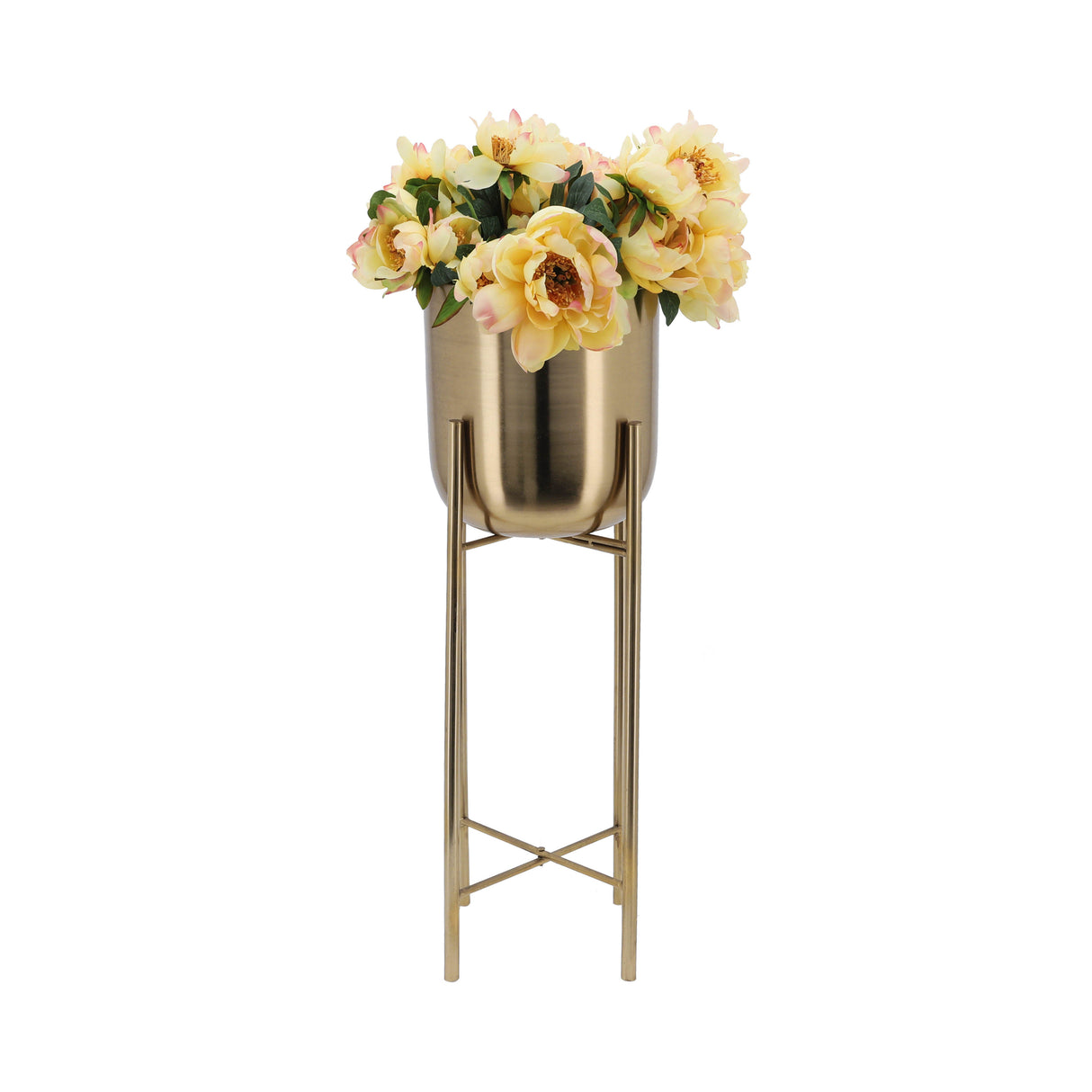 S/3 METAL PLANTERS ON STAND 40/30/20"H, GOLD