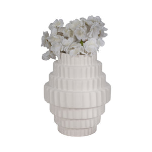 10" Textured Staggered Vase, White