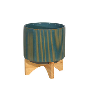 CERAMIC 8" PLANTER ON STAND, REACTIVE GREEN