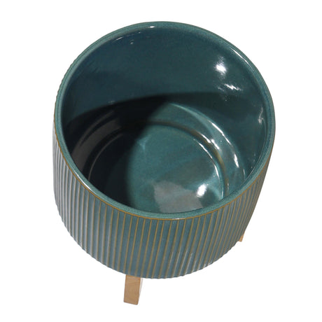 CERAMIC 8" PLANTER ON STAND, REACTIVE GREEN