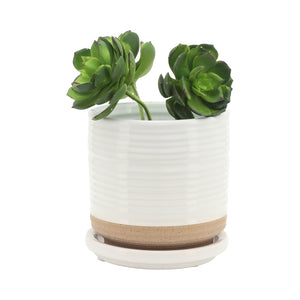 CER, S/2 5/6" PLANTER W/ SAUCER, WHITE