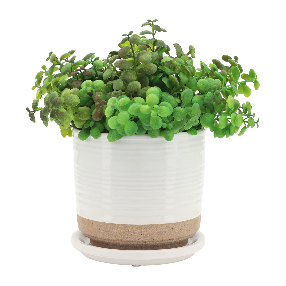 CER, S/2 5/6" PLANTER W/ SAUCER, WHITE