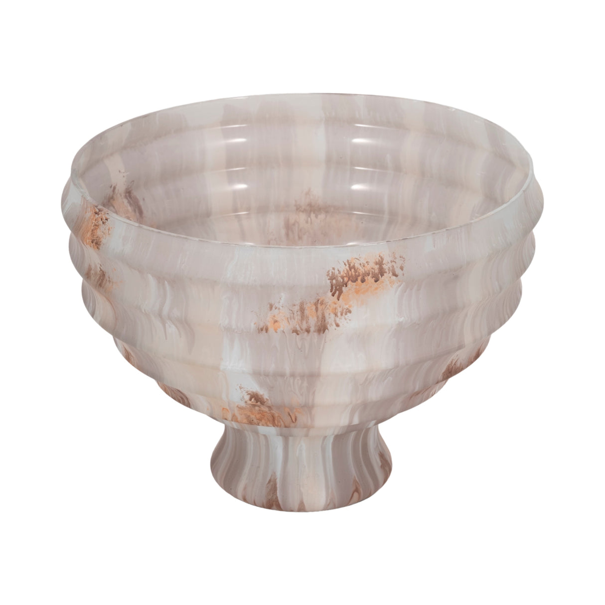 12" Glass Pedestal Bowl Opal Finish, Ivory Multi