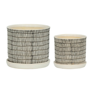 S/2 CERAMIC 6/8" PLANTER W/ SAUCER, BEIGE