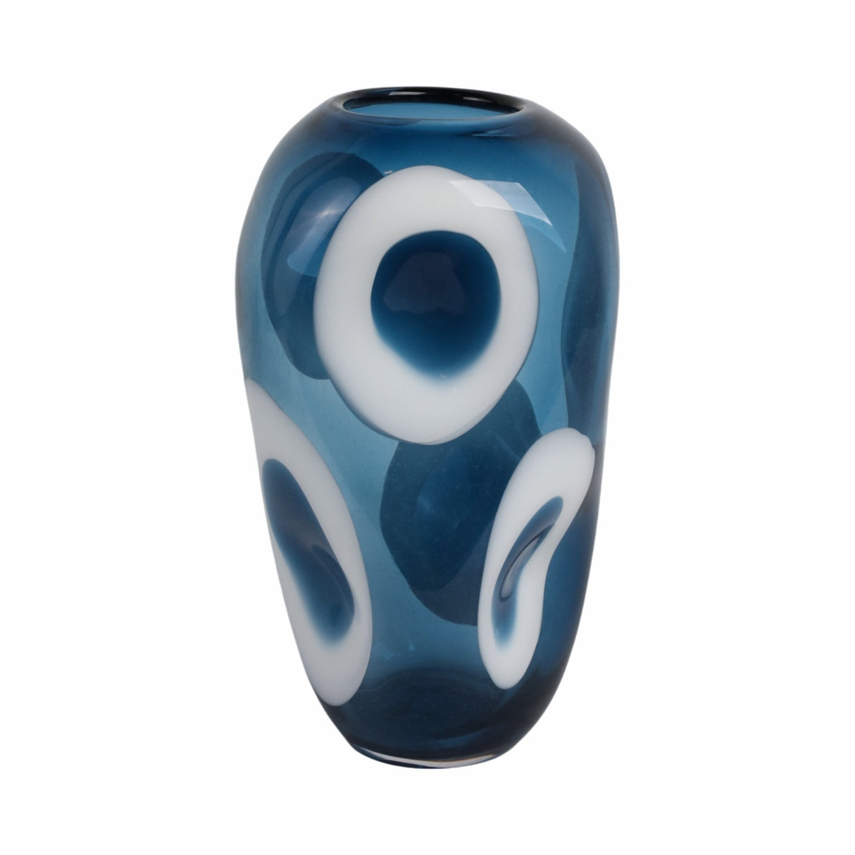 14x8" Curvy Polka Dot Glass Vase, Blue/white