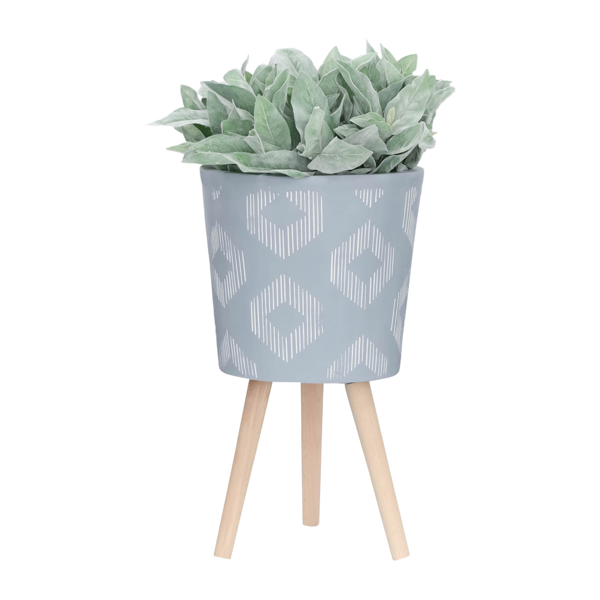 S/2 10/12" Diamond Planter W/ Wood Legs, Gray Kd