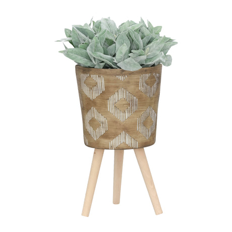 S/2 10/12" Diamond Planter W/ Wood Legs, Brown Kd