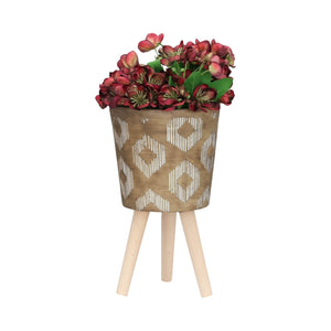 S/2 10/12" Diamond Planter W/ Wood Legs, Brown Kd