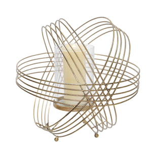 METAL 11" SPHERE TEA LIGHT CANDLE HOLDER, GOLD