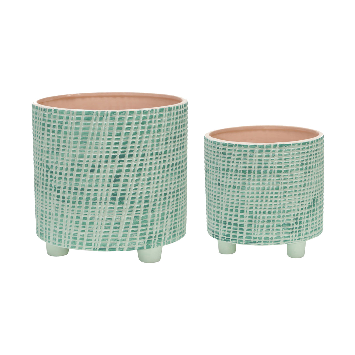 S/2  CHECKERED FOOTED PLANTER 6/8", GREEN