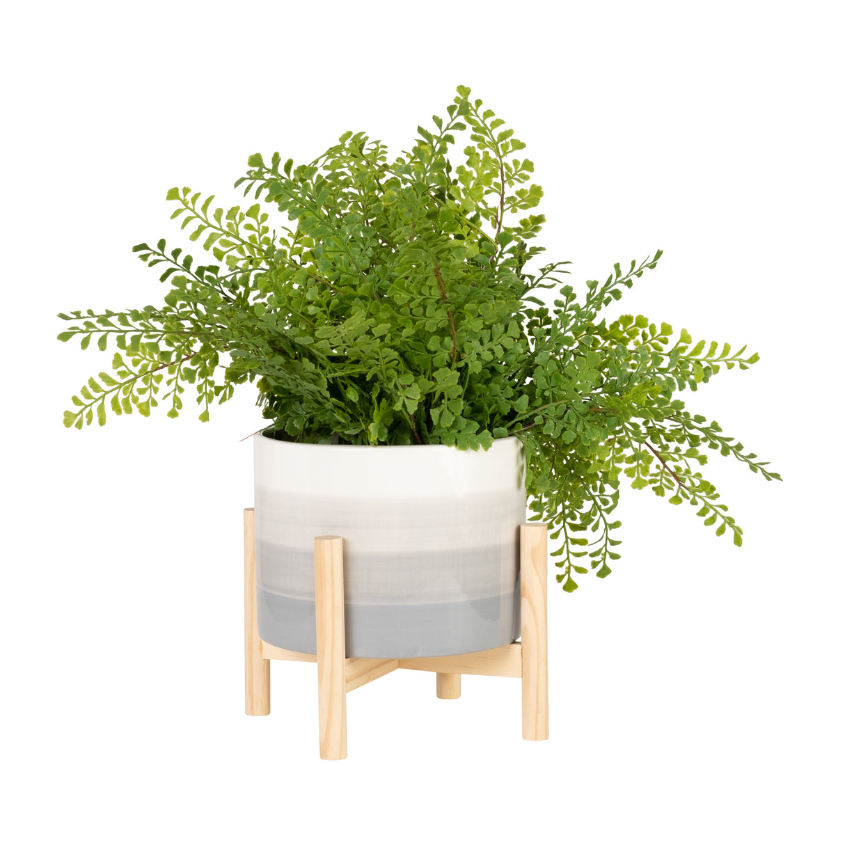 8" CERAMIC PLANTER W/ WOOD STAND, BEIGE MIX