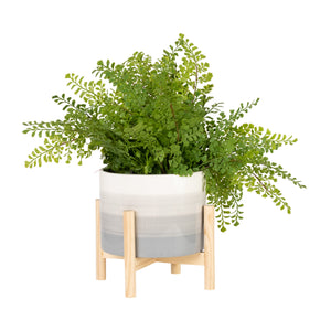 8" CERAMIC PLANTER W/ WOOD STAND, BEIGE MIX