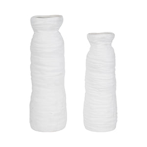 19" Horizontal Ribbed Matte Vase, Ivory