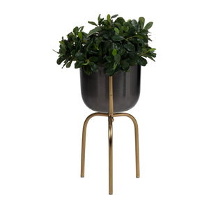 METAL 20" PLANTER ON TRIPOD, GUNMETAL/GOLD