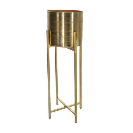 S/2 METAL 38/47" METAL PLANTER ON STAND, GOLD/GOLD