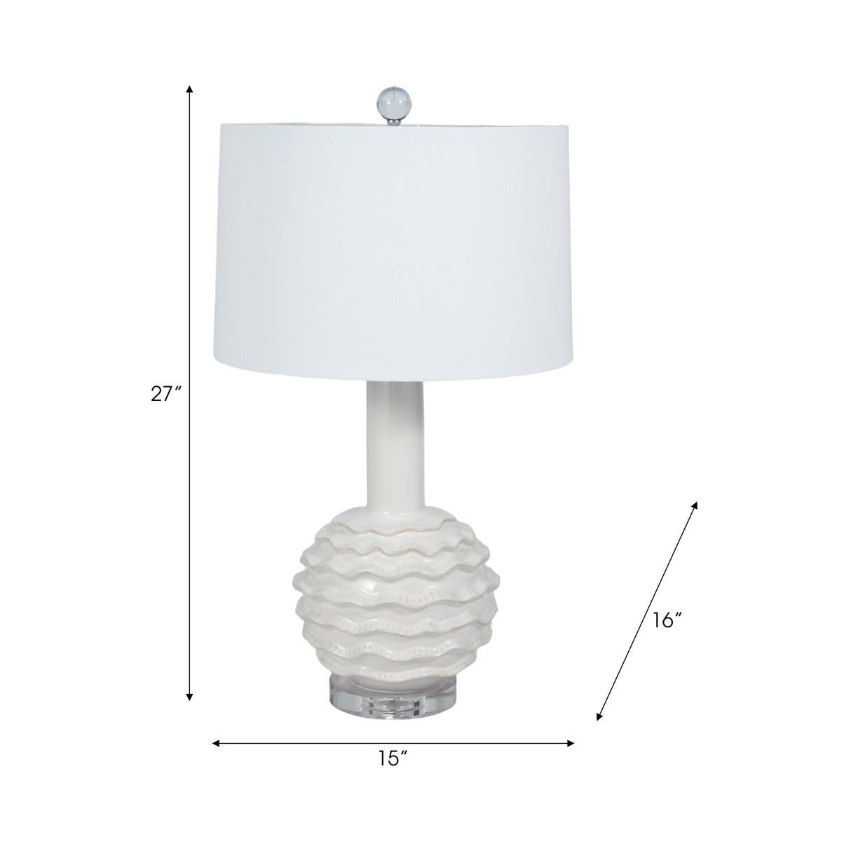 27" Ruffles Table Lamp Crystal Base, White