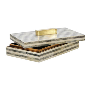 BONE 9" RECTANGULAR BOX, LIGHT GRAY/GOLD