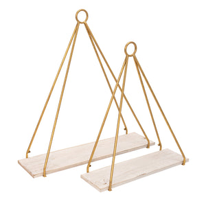 S/2 METAL/WOOD 20/24" TRIANGLE SHELF, WHITE/GOLD