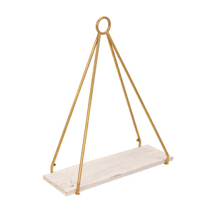 S/2 METAL/WOOD 20/24" TRIANGLE SHELF, WHITE/GOLD