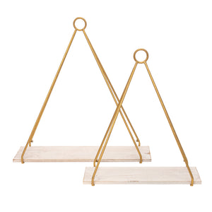 S/2 METAL/WOOD 20/24" TRIANGLE SHELF, WHITE/GOLD