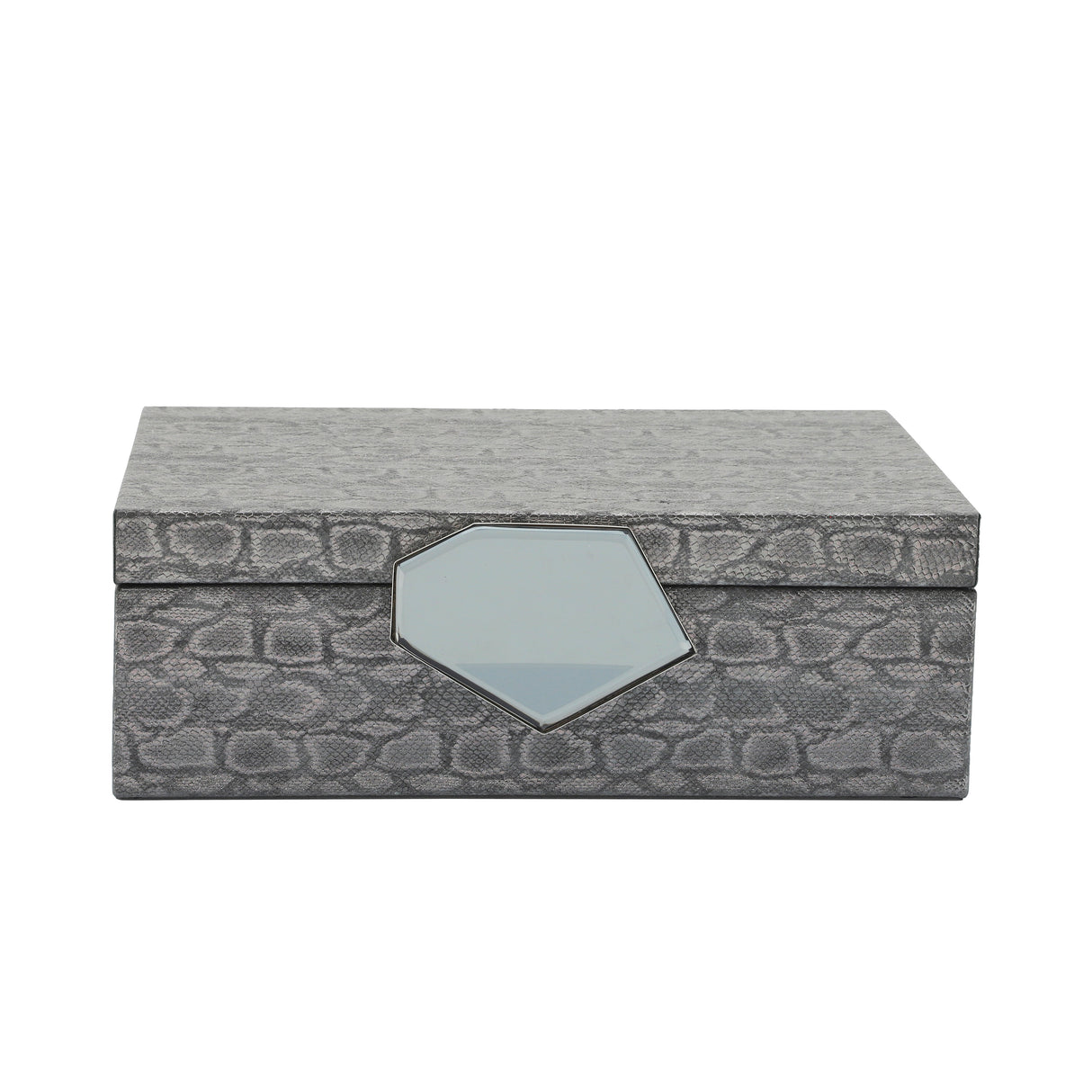 WOOD 12" FAUX LEATHER BOX, GRAY