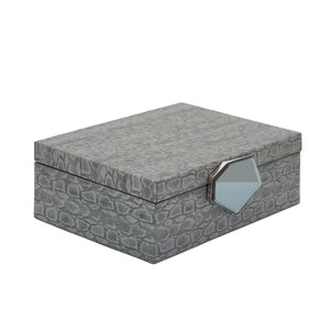 WOOD 12" FAUX LEATHER BOX, GRAY