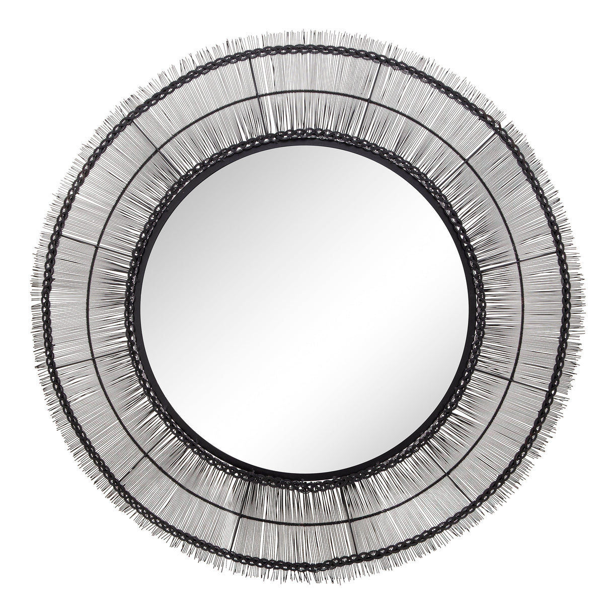 43" ROUND WIRE WALL ART W/ MIRROR, BLACK WB