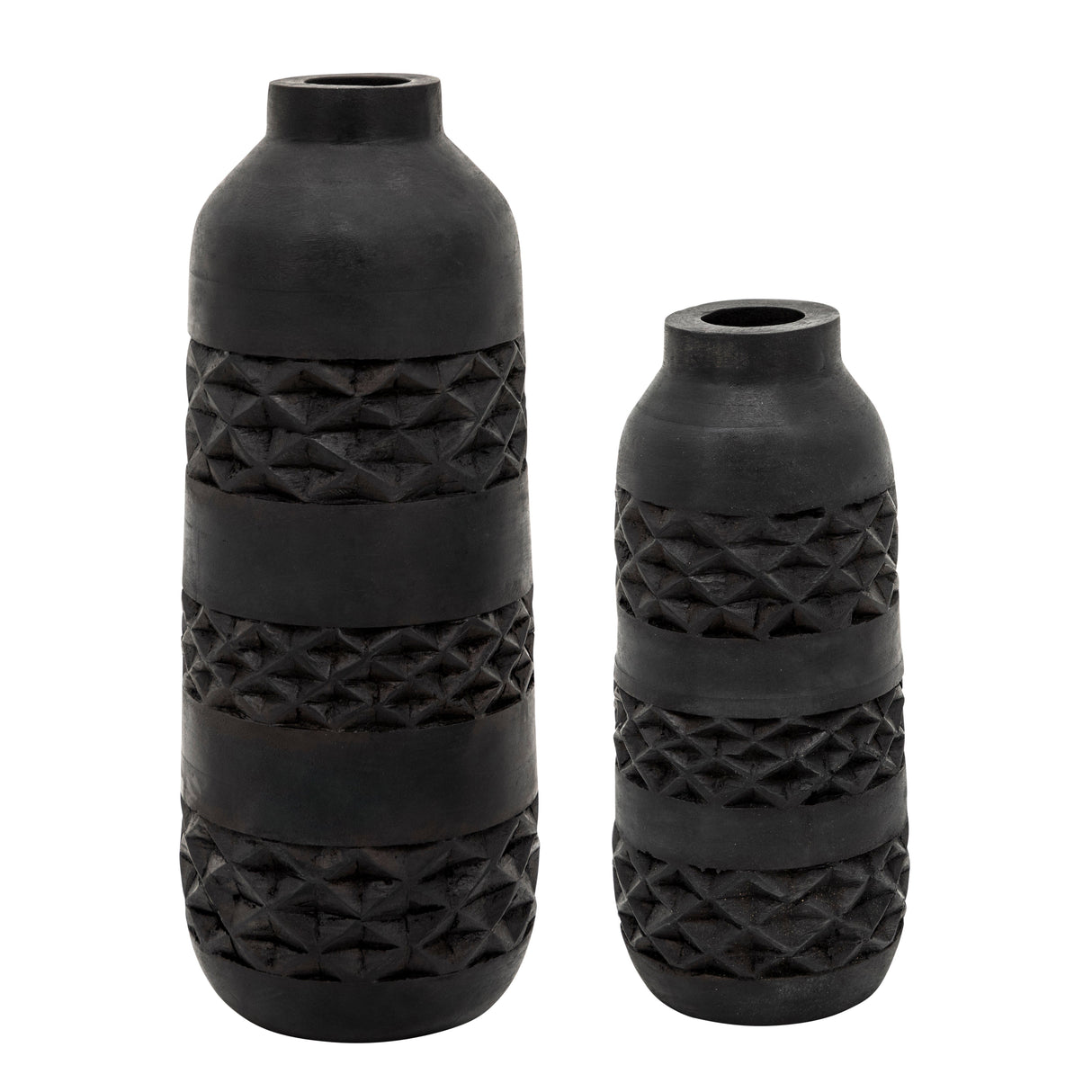 WOOD 15" STAINED VASE, BLACK