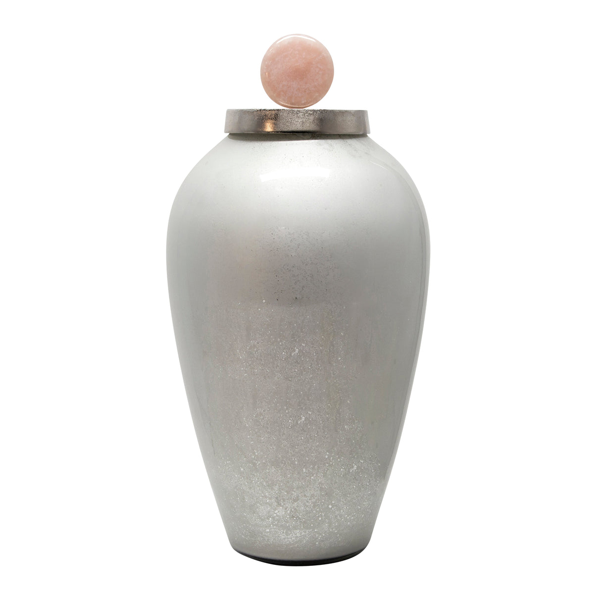 21" GLASS VASE W/ BLUSH KNOB, SILVER