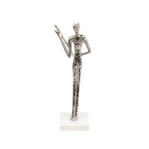 15" FLUTE MUSICIAN ON MARBLE BASE, SILVER