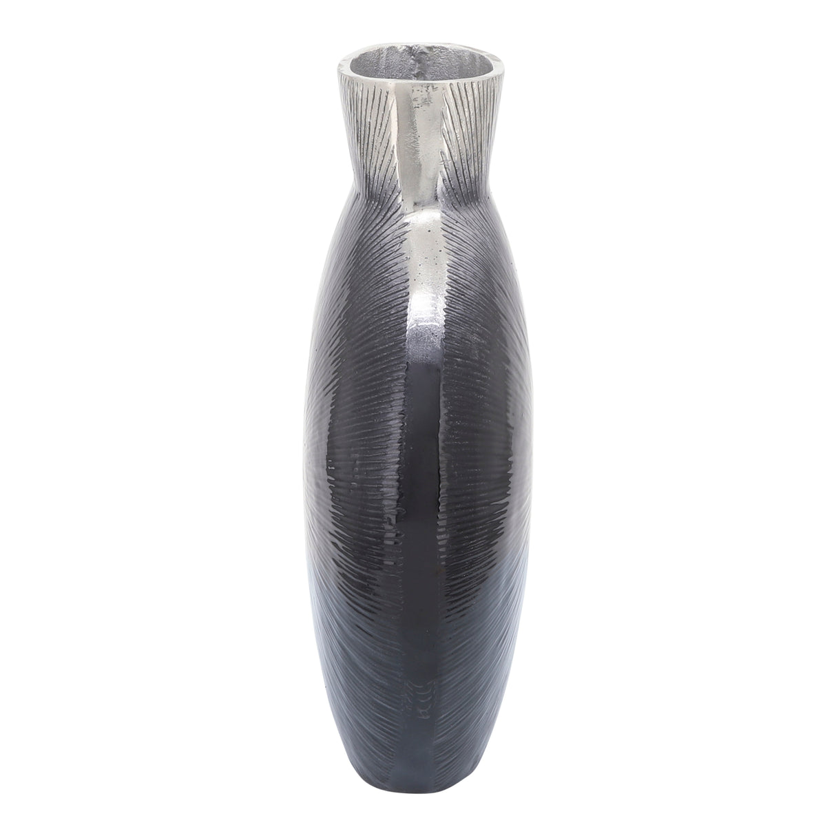 16" RIBBED METAL VASE, 2-TONE BLACK