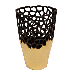 15"H CUT-OUT VASE, BLACK/GOLD