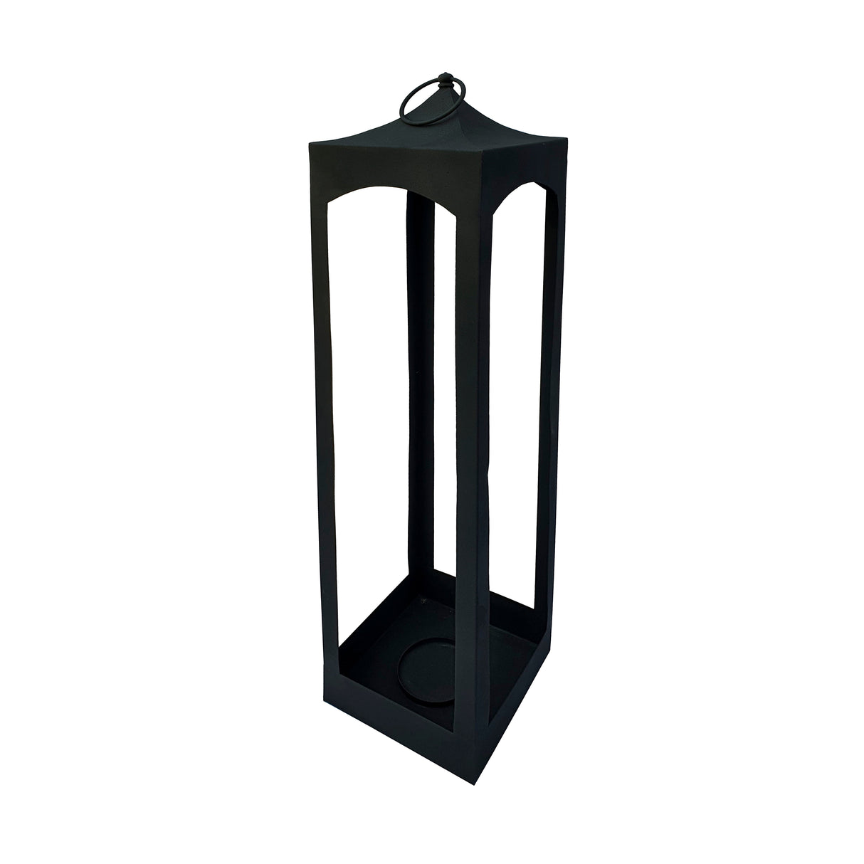 39"H METAL FLOOR LANTERN, BLACK