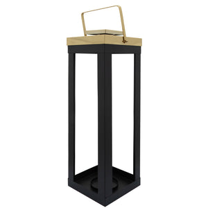 23"H METAL LANTERN W/ GOLD HANDLES, BLACK