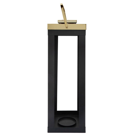 23"H METAL LANTERN W/ GOLD HANDLES, BLACK