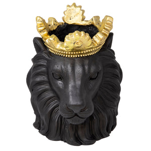 RESIN 9" LION W/ CROWN, BLACK