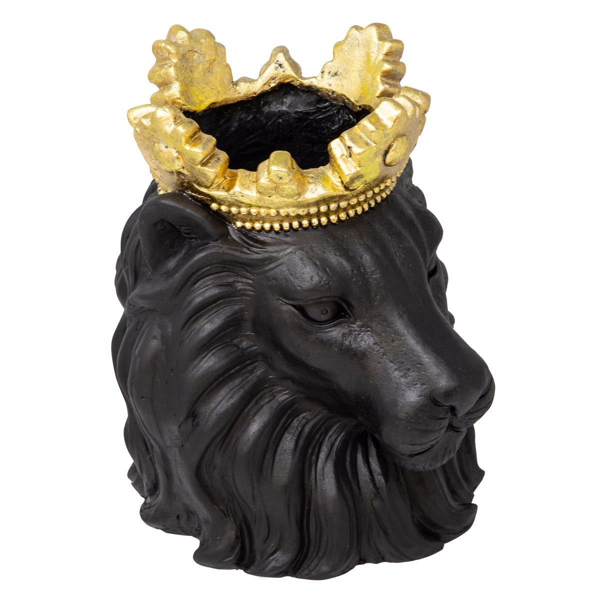 RESIN 9" LION W/ CROWN, BLACK