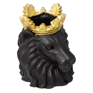 RESIN 9" LION W/ CROWN, BLACK