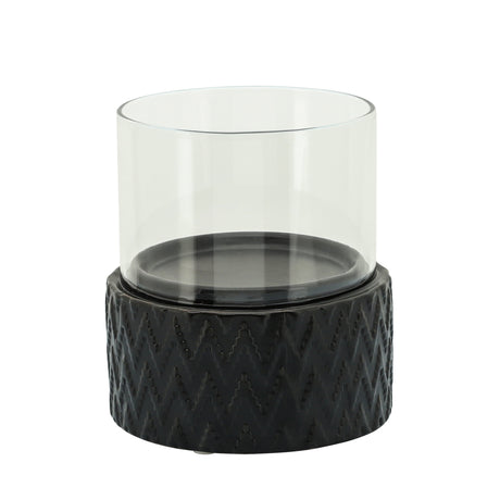 BLACK CERAMIC /GLASS 8" PILLAR HOLDER, CHEVRON