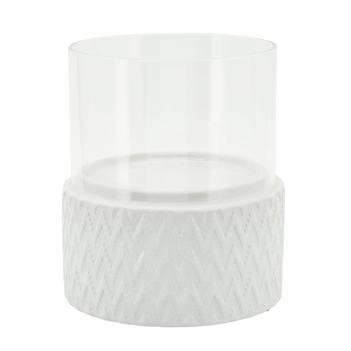 WHITE CERAMIC /GLASS 6" PILLAR HOLDER, CHEVRON