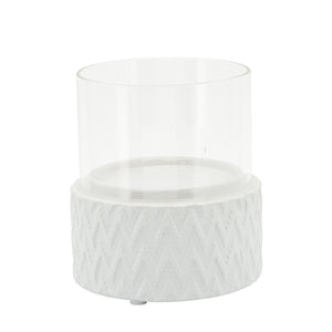 WHITE CERAMIC /GLASS 5" PILLAR HOLDER, CHEVRON