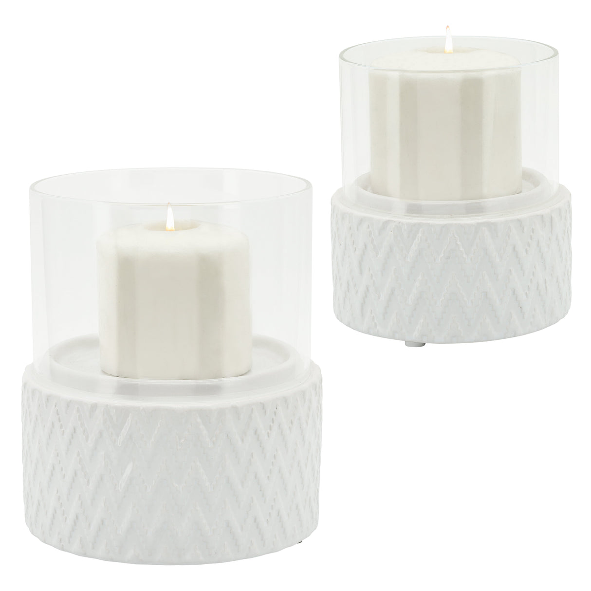 WHITE CERAMIC /GLASS 5" PILLAR HOLDER, CHEVRON