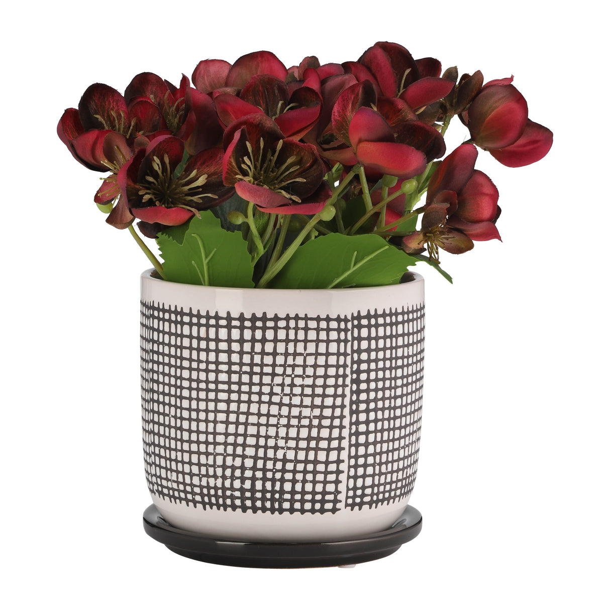 6" MESH DESIGN PLANTER W/ SAUCER, GRAY