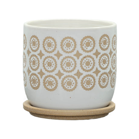 6" CIRCLES PLANTER W/ SAUCER, BEIGE