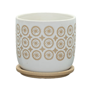 6" CIRCLES PLANTER W/ SAUCER, BEIGE