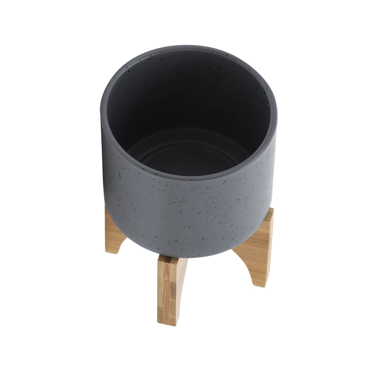 5" PLANTER W/ WOOD STAND, MATTE GRAY