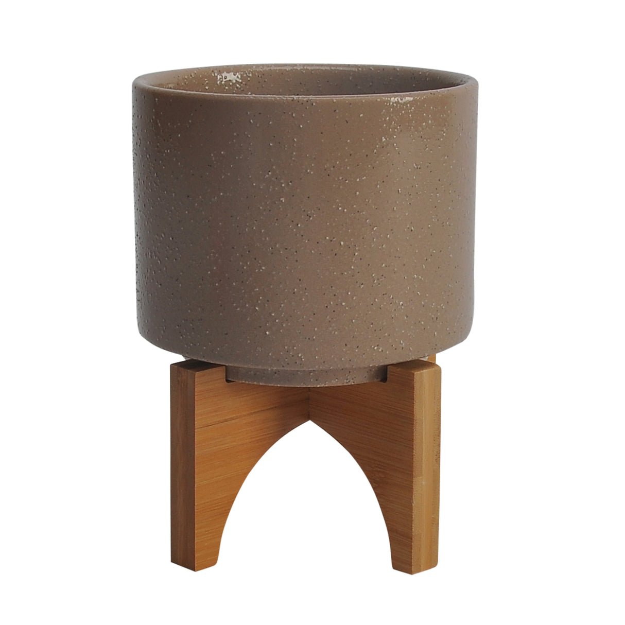 5" PLANTER W/ WOOD STAND, BEIGE