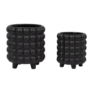 S/2 6/8" BUBBLE PLANTERS, MATTE BLACK