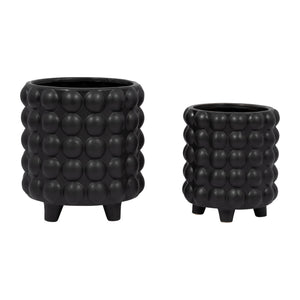 S/2 6/8" BUBBLE PLANTERS, MATTE BLACK