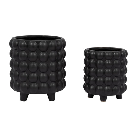 S/2 6/8" BUBBLE PLANTERS, MATTE BLACK